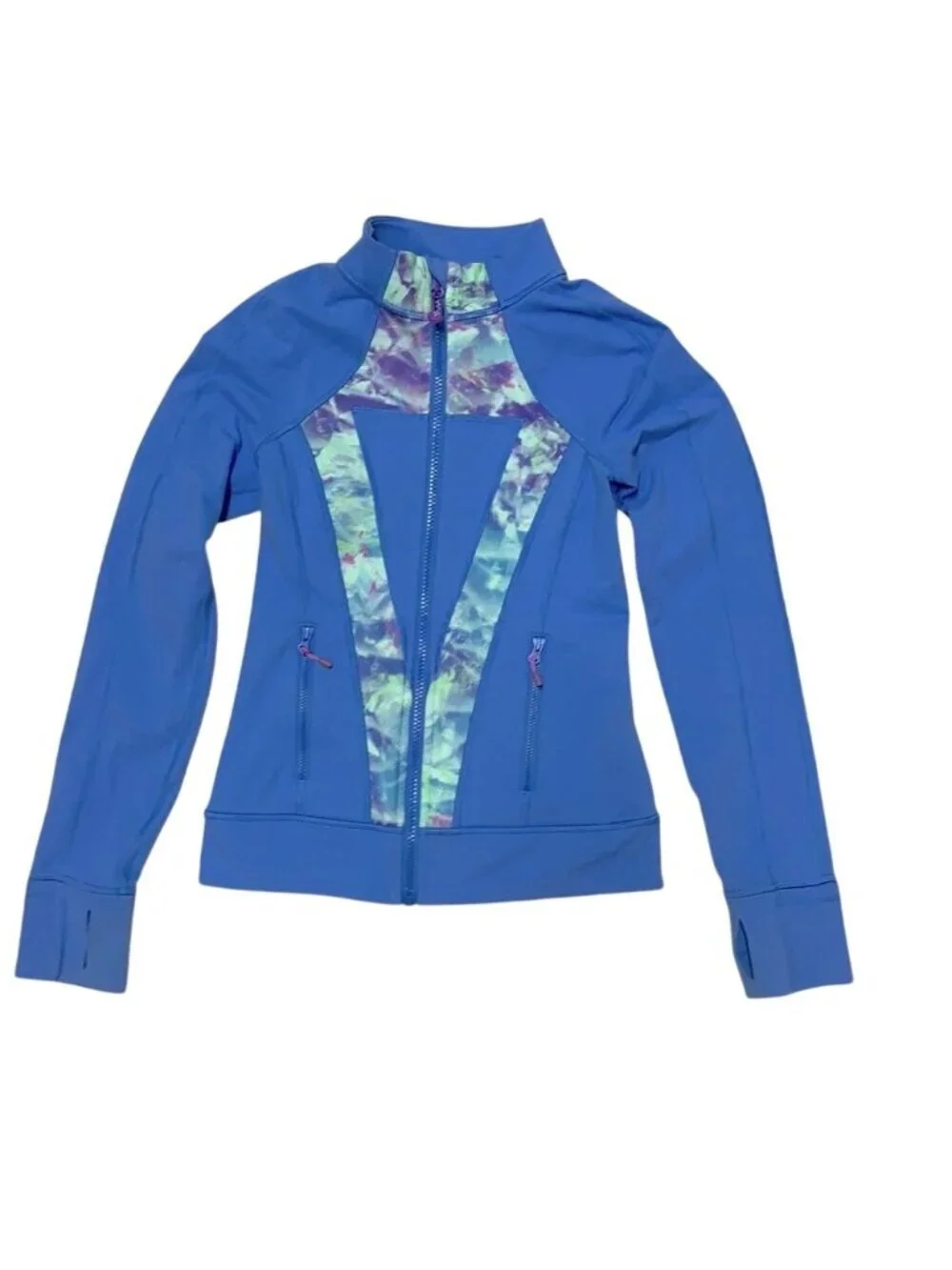 Ivivva Girls perfect your practice Size 12 Blue Full-Zip Jacket With Thumbholes